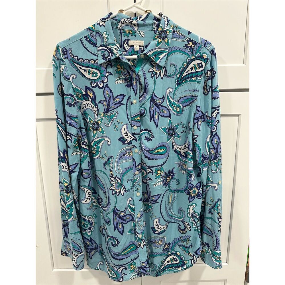 Talbots Women's M Paisley Floral Button-Up Long Sleeve Blouse Multicolor